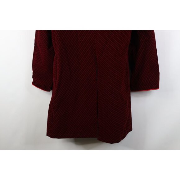 Vtg 90s Y2K Red Balls On Fire Mens Large Distressed Velour Wonka Trench Coat - Picture 16 of 16